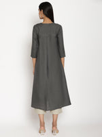 Thumbnail for trueBrowns Cotton Linen Dark Grey Kurta Pant Set - Distacart