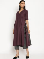 Thumbnail for trueBrowns Cotton Linen Purple Kurta Pant Set - Distacart