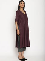 Thumbnail for trueBrowns Cotton Linen Purple Kurta Pant Set - Distacart