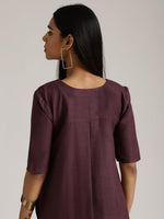 Thumbnail for trueBrowns Cotton Linen Purple Kurta Pant Set - Distacart