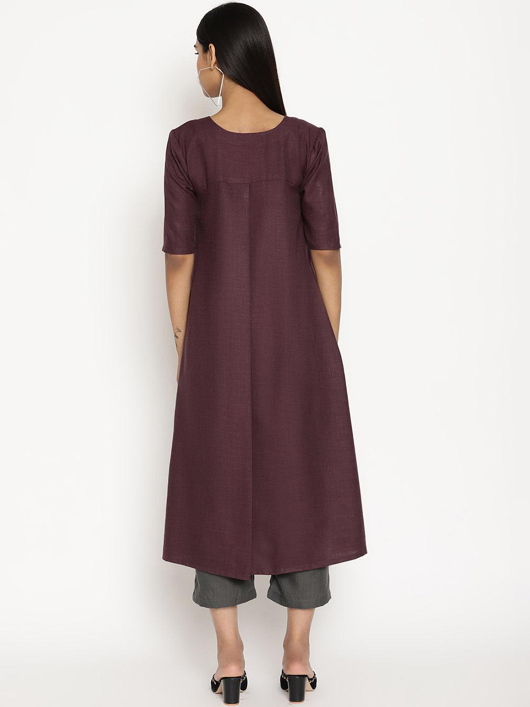 trueBrowns Cotton Linen Purple Kurta Pant Set - Distacart