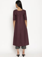 Thumbnail for trueBrowns Cotton Linen Purple Kurta Pant Set - Distacart