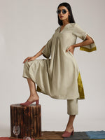 Thumbnail for trueBrowns Cotton Linen Light Grey Flared Kurta Pant Set - Distacart