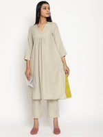 Thumbnail for trueBrowns Cotton Linen Light Grey Flared Kurta Pant Set - Distacart