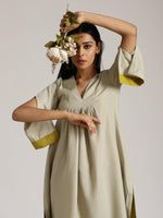 Thumbnail for trueBrowns Cotton Linen Light Grey Flared Kurta Pant Set - Distacart