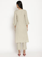 Thumbnail for trueBrowns Cotton Linen Light Grey Flared Kurta Pant Set - Distacart