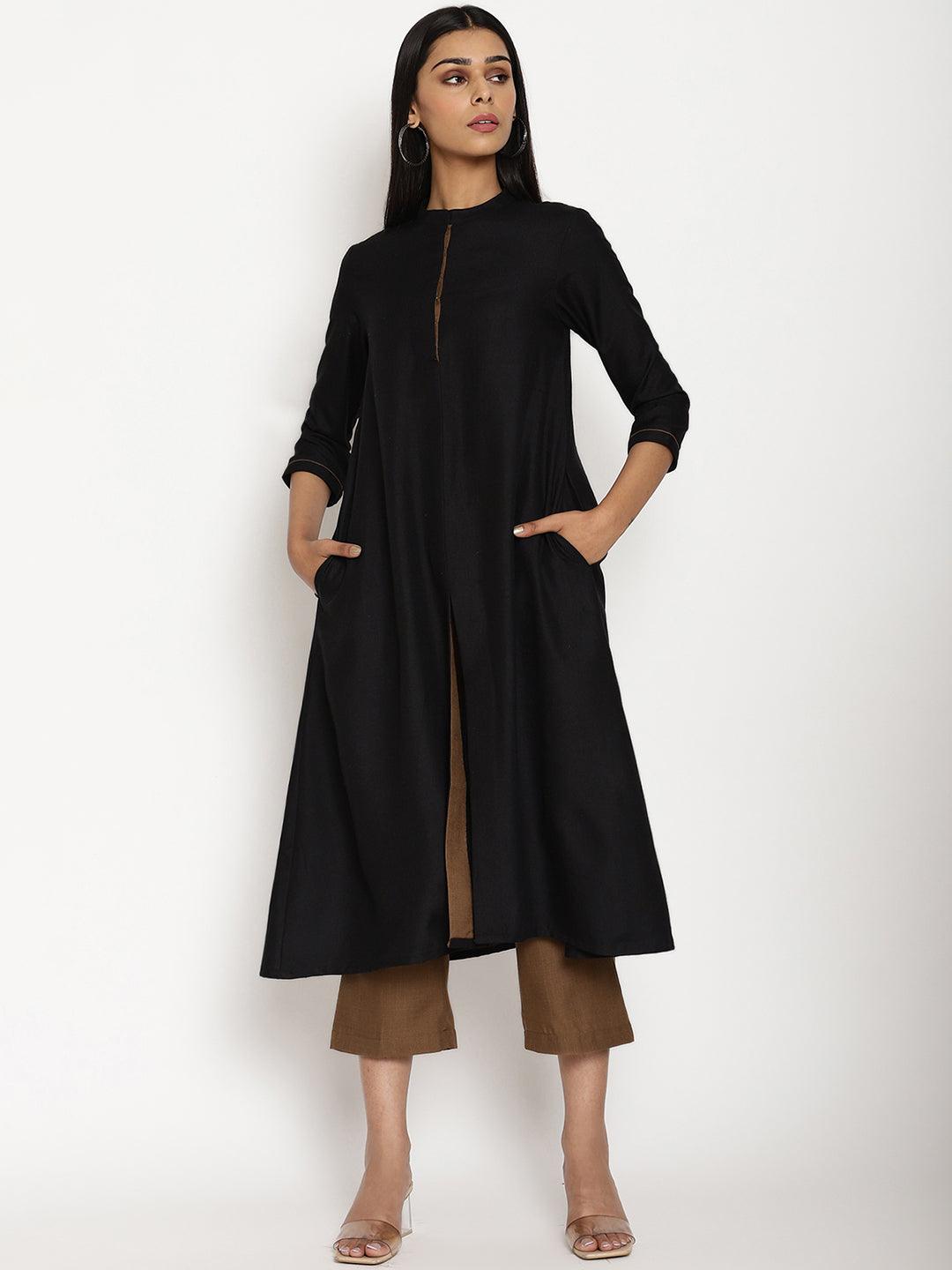 trueBrowns Cotton Linen Black Kurta Pant Set - Distacart