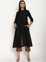 Thumbnail for trueBrowns Cotton Linen Black Kurta Pant Set - Distacart