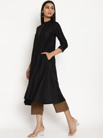 Thumbnail for trueBrowns Cotton Linen Black Kurta Pant Set - Distacart