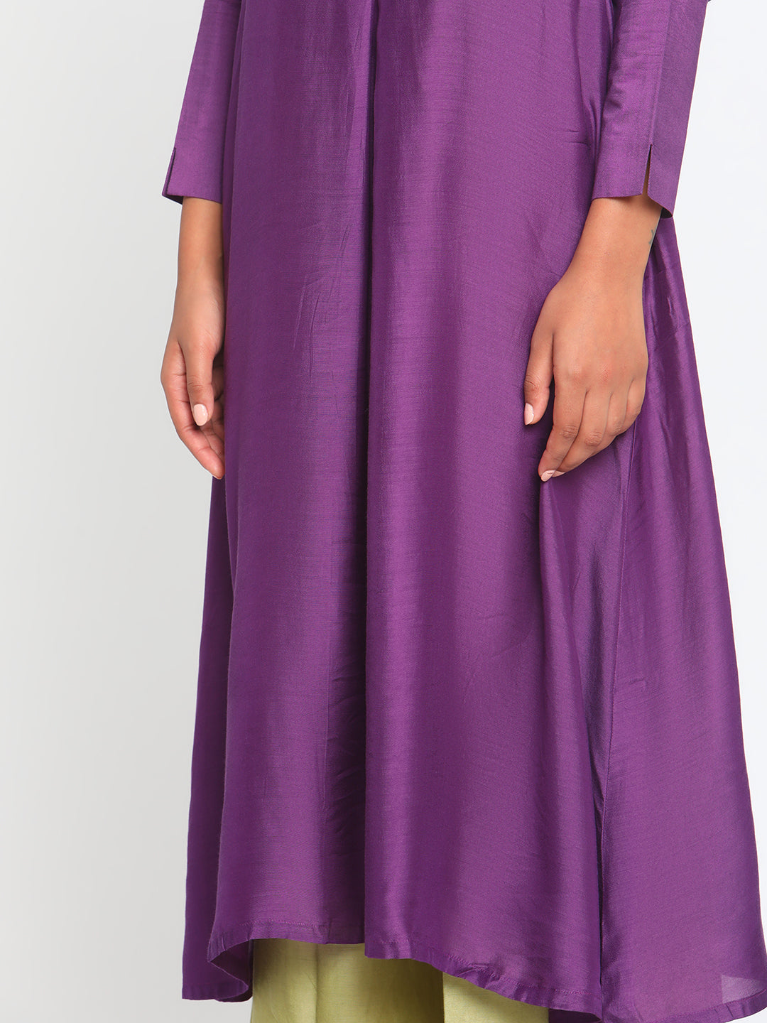 trueBrowns Silk Purple Gathered Sleeve Flared Kurta Palazzo Set - Distacart
