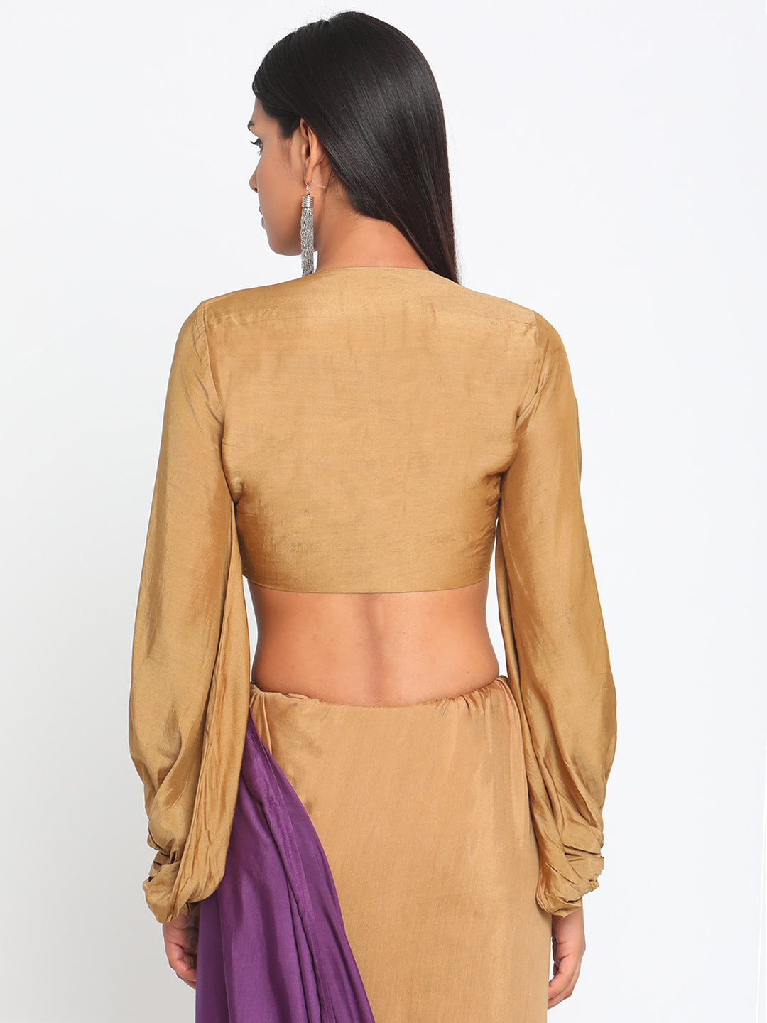 trueBrowns Silk Gold Gathered Sleeve Blouse - Distacart