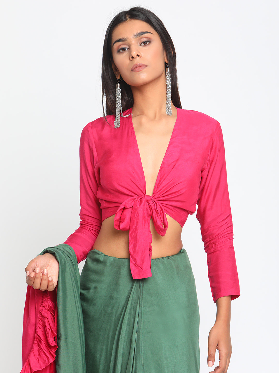 trueBrowns Silk Pink Tie Up Blouse - Distacart