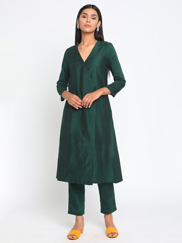 trueBrowns Green Silk Angrakha Set | Relove