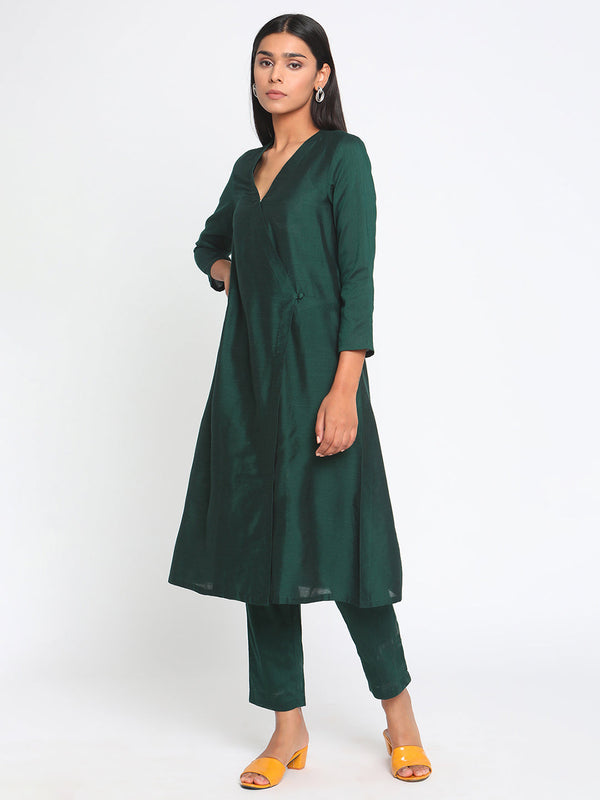 trueBrowns Green Silk Angrakha Set | Relove