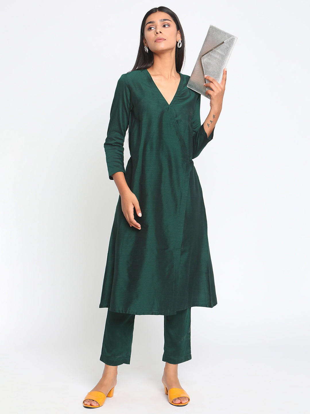 trueBrowns Green Silk Angrakha Set | Relove
