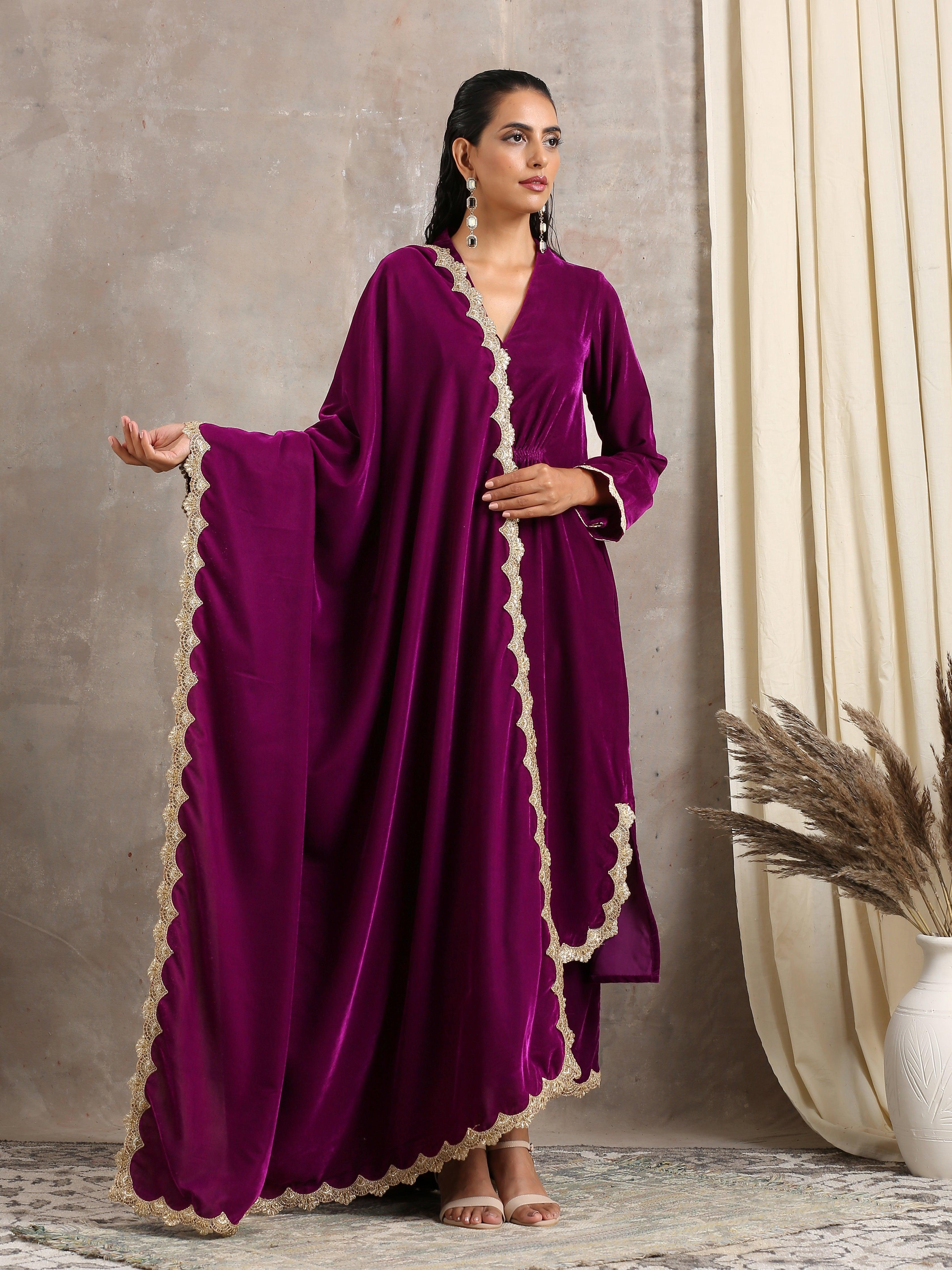 trueBrowns Wine Velvet Lace Shawl - Distacart