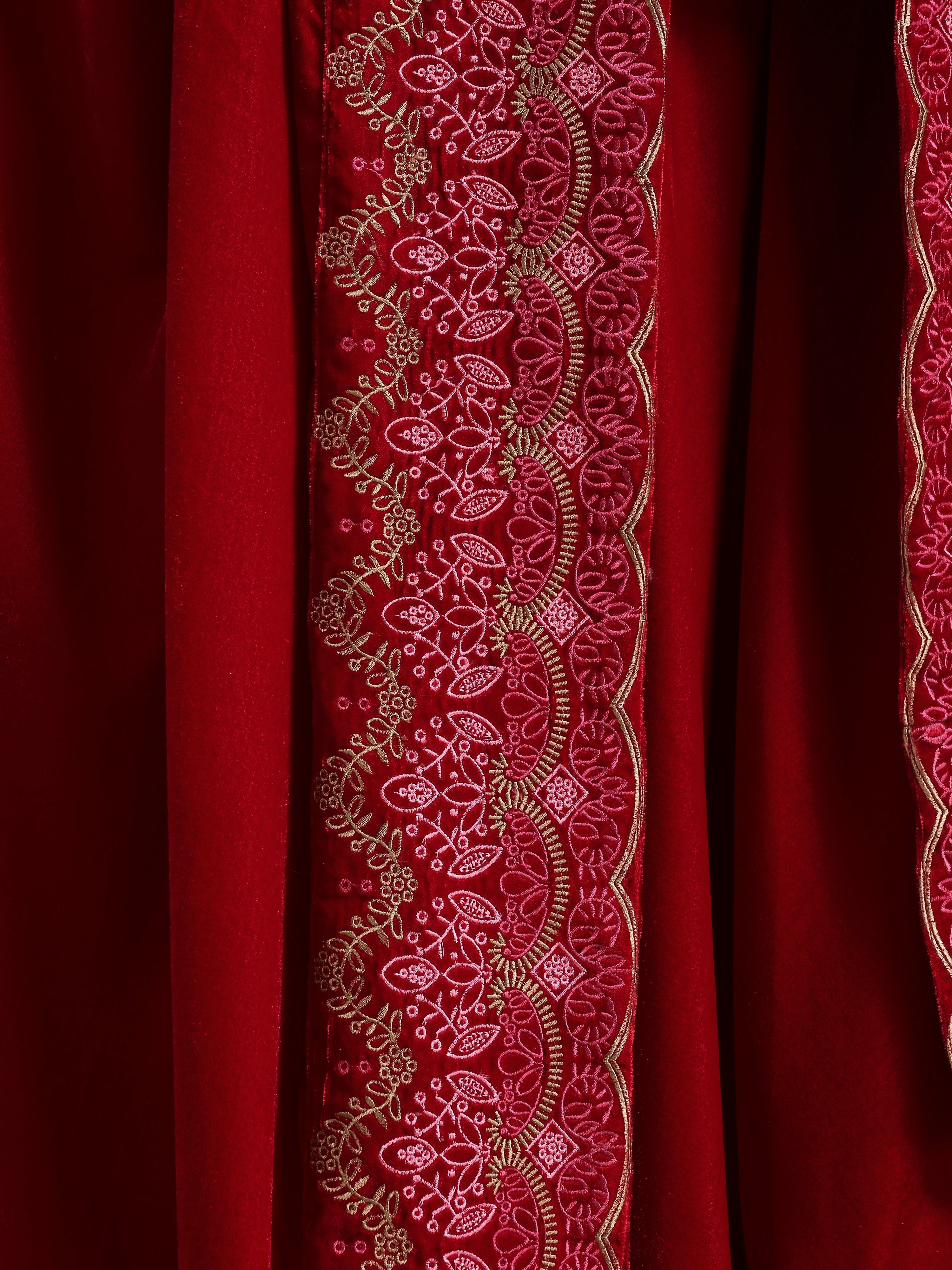 trueBrowns Red Velvet Embroidered Shawl - Distacart