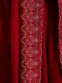 Thumbnail for trueBrowns Red Velvet Embroidered Shawl - Distacart