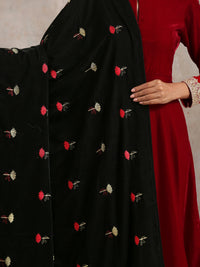 Thumbnail for trueBrowns Black Velvet Embroidered Shawl - Distacart