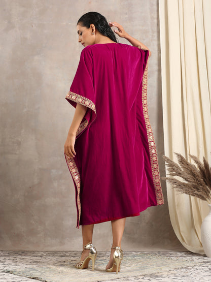trueBrowns Pink Velvet Lace Kaftan - Distacart