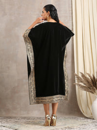 Thumbnail for trueBrowns Black Velvet Embroidered Lace Kaftan - Distacart