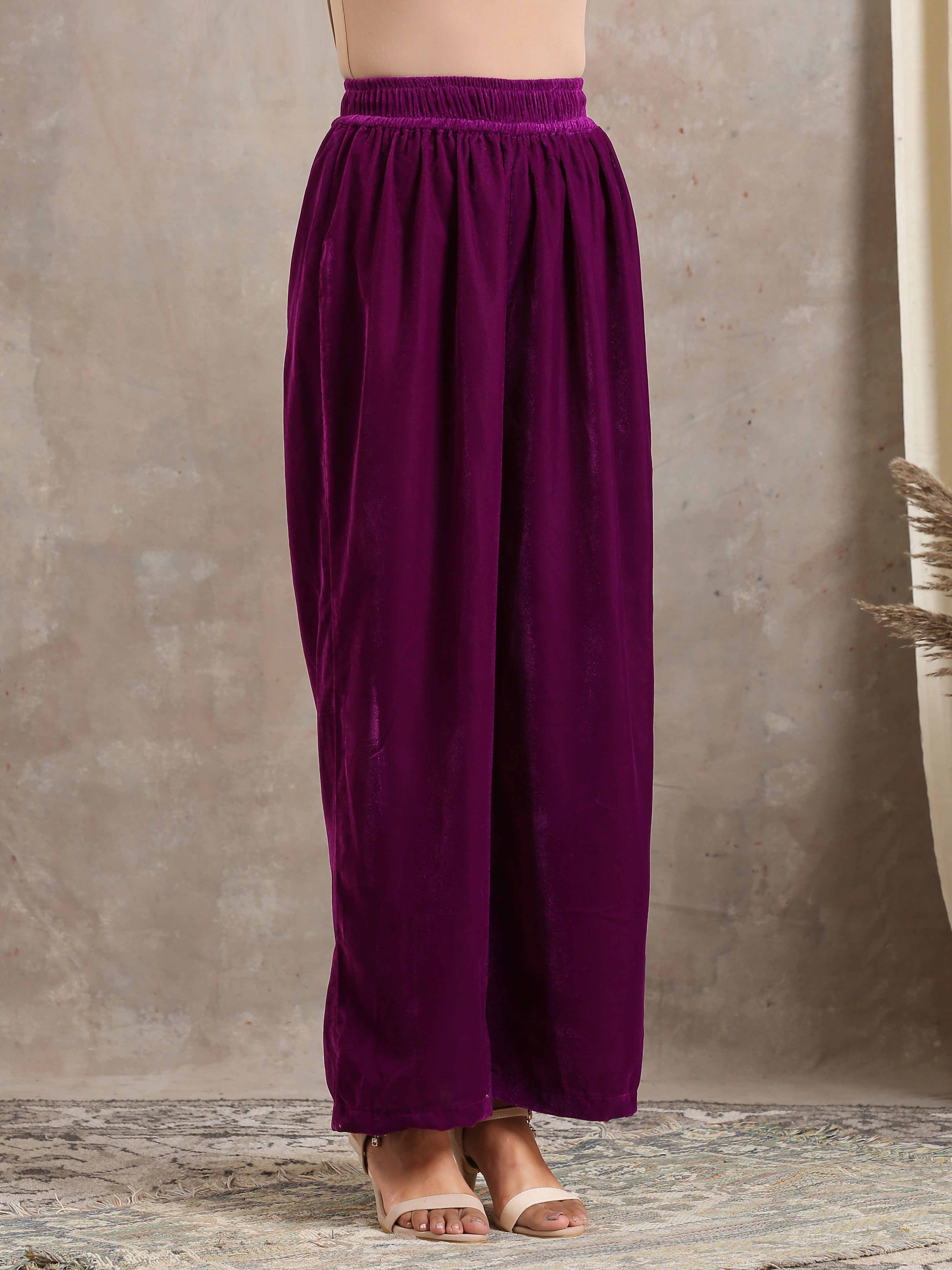 trueBrowns Wine Velvet High Waist Pant - Distacart