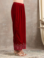 Thumbnail for trueBrowns Red Velvet Embroidered Pant - Distacart