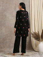 Thumbnail for trueBrowns Black Velvet Embroidered Short Kurta - Distacart