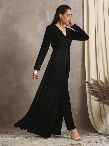 trueBrowns Black Velvet Front Slit Kurta - Distacart