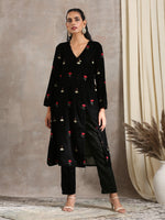 Thumbnail for trueBrowns Black Velvet Embroidered Angrakha - Distacart