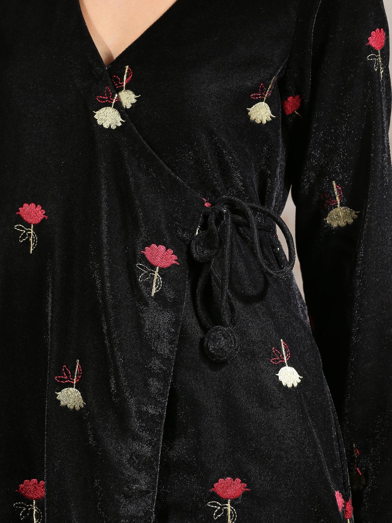 trueBrowns Black Velvet Embroidered Angrakha - Distacart