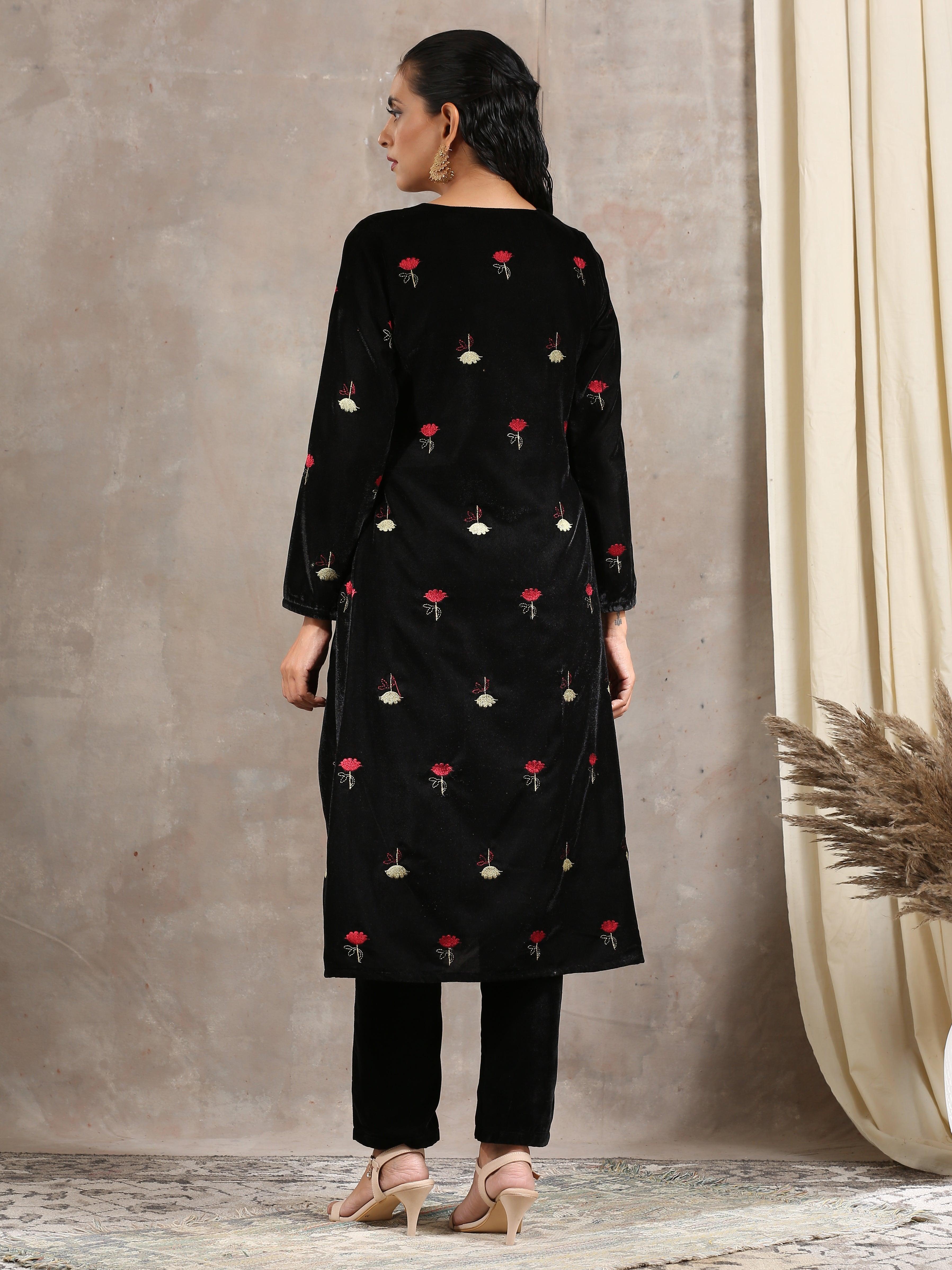 trueBrowns Black Velvet Embroidered Angrakha - Distacart