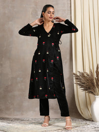 Thumbnail for trueBrowns Black Velvet Embroidered Angrakha - Distacart