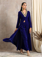 Thumbnail for trueBrowns Blue Velvet Front Slit Kurta - Distacart