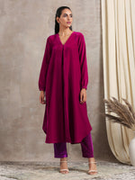 Thumbnail for trueBrowns Pink Velvet Pleated Kurta - Distacart