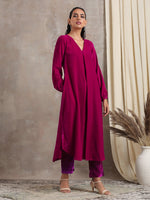 Thumbnail for trueBrowns Pink Velvet Pleated Kurta - Distacart