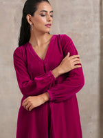 Thumbnail for trueBrowns Pink Velvet Pleated Kurta - Distacart