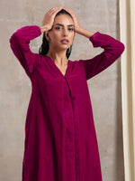 Thumbnail for trueBrowns Pink Velvet Pleated Kurta - Distacart