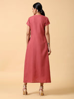 Thumbnail for trueBrowns Cotton Linen Rust Red Pleated Dress - Distacart