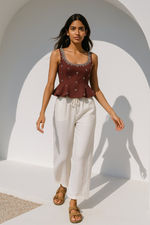 Thumbnail for trueBrowns White Cotton Blend Elasticated Drawstring Straight Pants