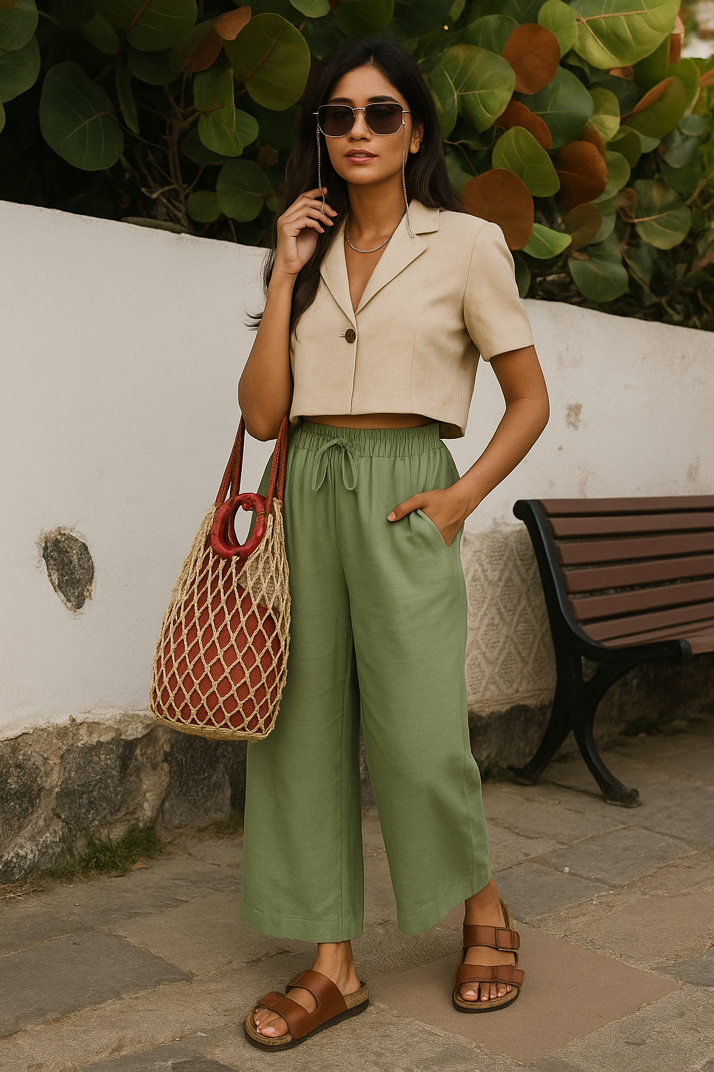 trueBrowns Mint Green Cotton Blend Elasticated Drawstring Straight Pants - Distacart