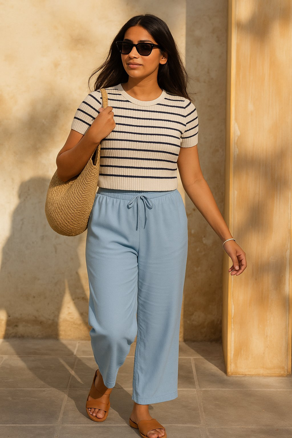 trueBrowns Light Blue Cotton Blend Straight Drawstring Pants - Distacart