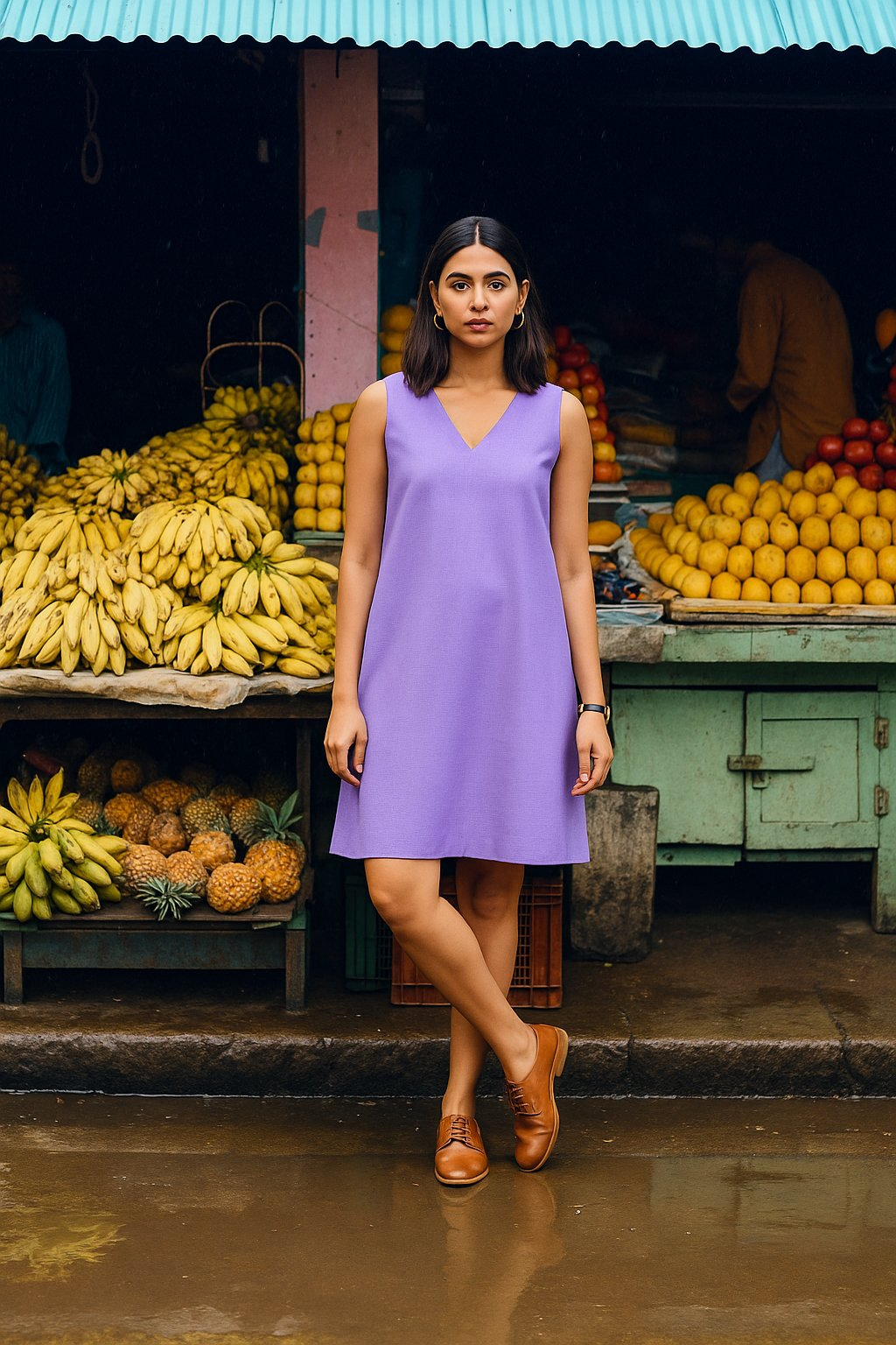 trueBrowns Lilac Cotton Blend Short Dress - Distacart
