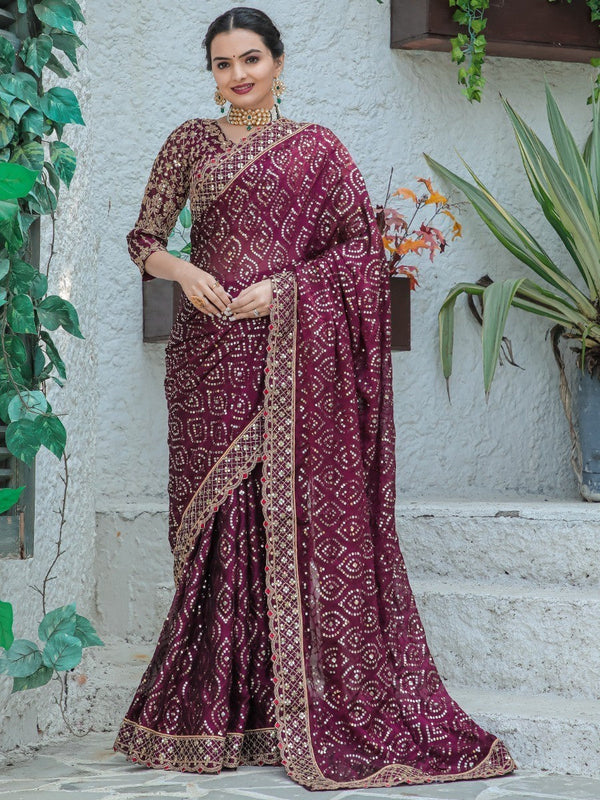 Teeya Creation Wine Color Kasturi Silk Heavy Work Saree - Distacart