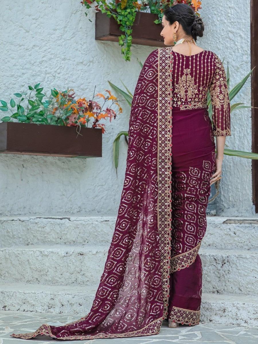 Teeya Creation Wine Color Kasturi Silk Heavy Work Saree - Distacart