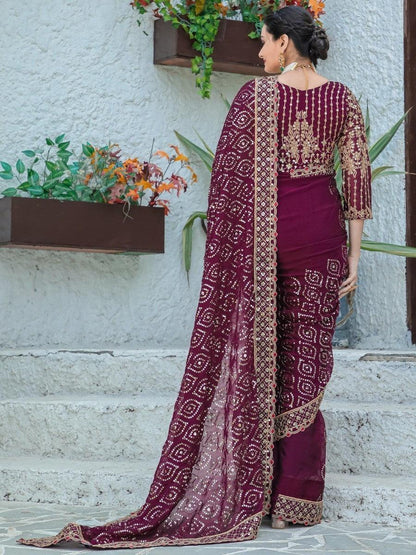 Teeya Creation Wine Color Kasturi Silk Heavy Work Saree - Distacart