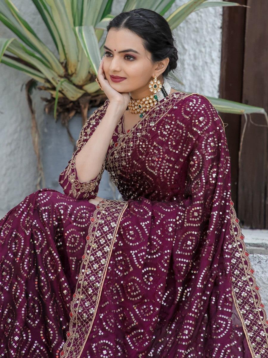 Teeya Creation Wine Color Kasturi Silk Heavy Work Saree - Distacart