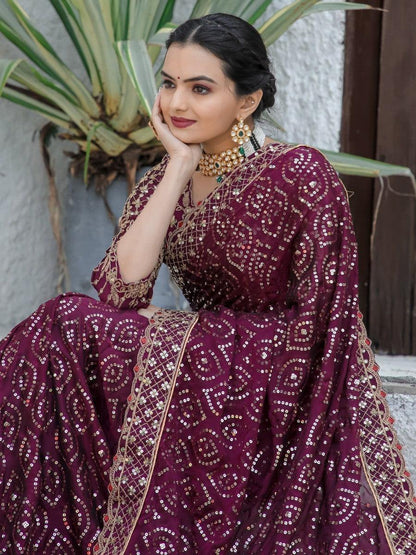 Teeya Creation Wine Color Kasturi Silk Heavy Work Saree - Distacart