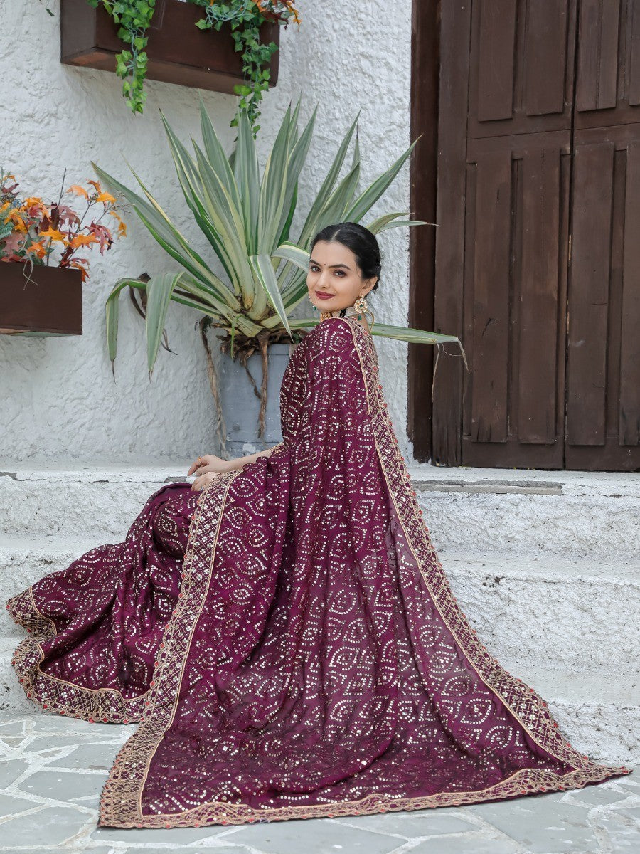 Teeya Creation Wine Color Kasturi Silk Heavy Work Saree - Distacart