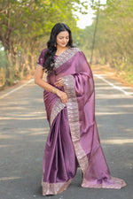 Thumbnail for Teeya Creation Purple Color Burberry Silk Heavy Work Saree - Distacart